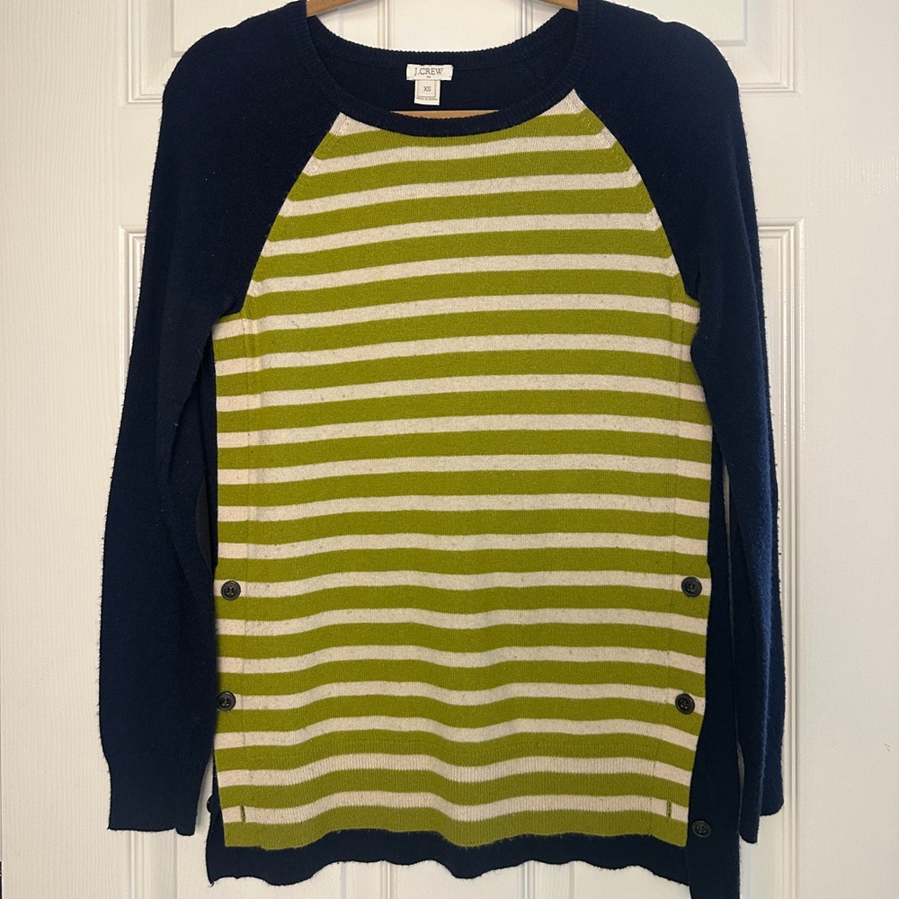 J.Crew Green and Navy Striped Women’s Tunic Sweater - Size XS